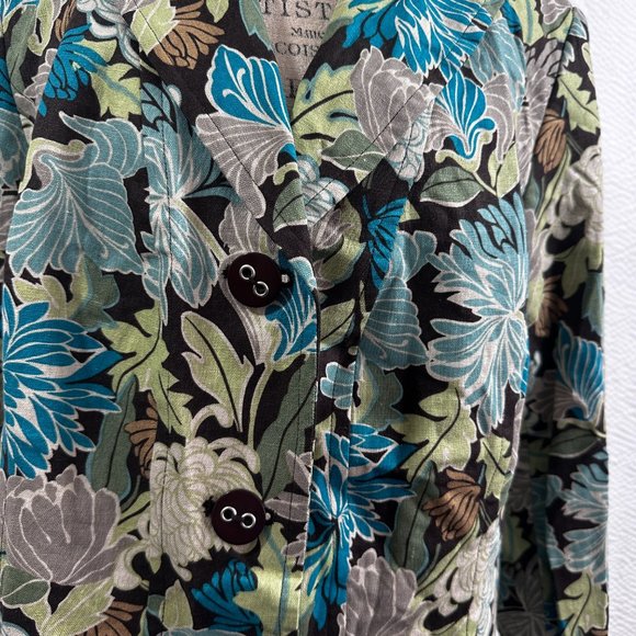 R.Q.T. Blazer Jacket Floral  Linen Rayon Blend 16W Long Sleeve Button Up - Picture 3 of 8